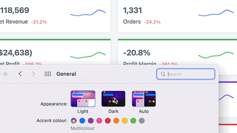 Metorik system dark mode