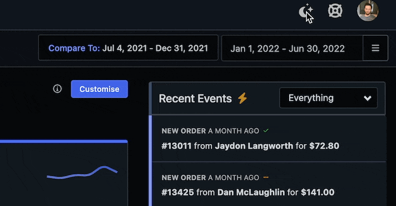 Metorik system dark mode gif