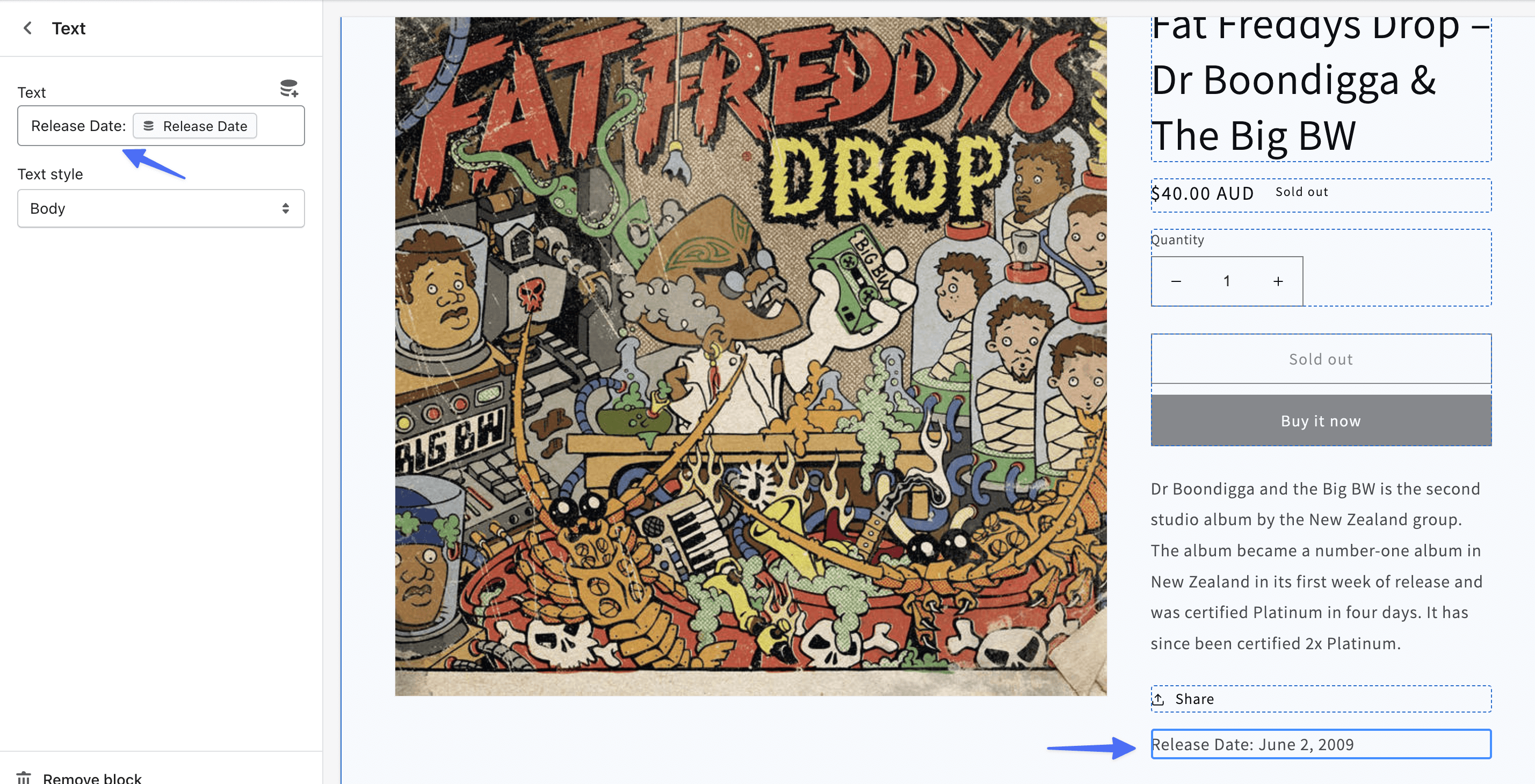 Shopify product edit page with metafield