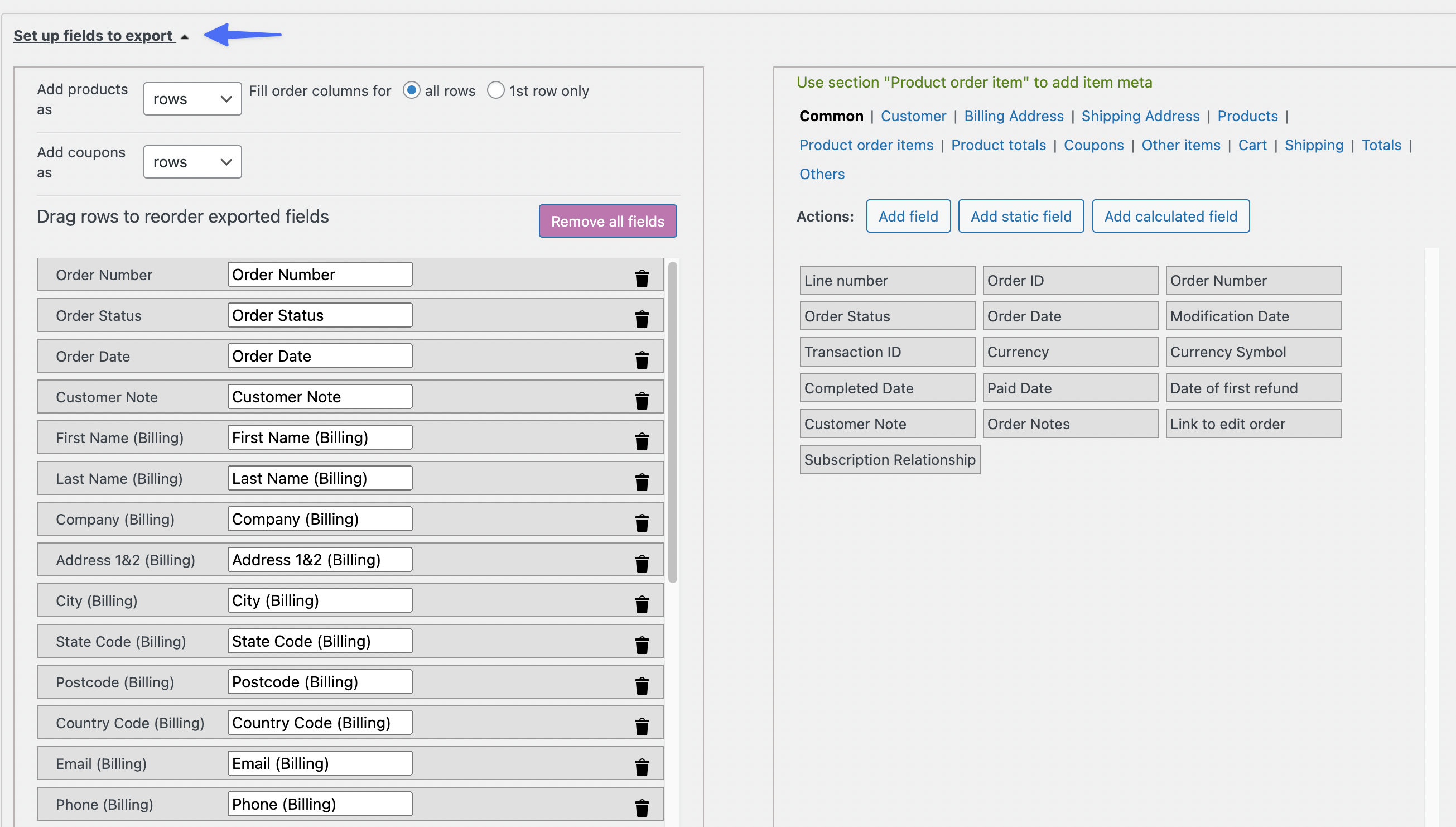 Advanced Order Export for WooCommerce customize columns