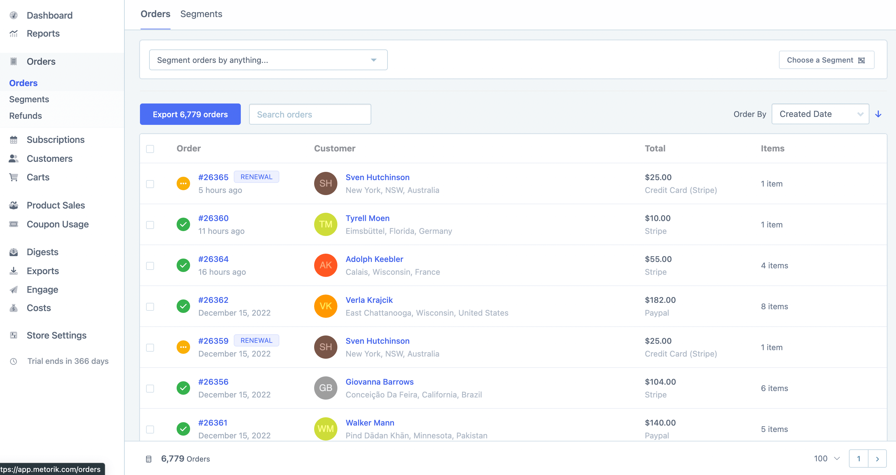 Metorik segmenting and export