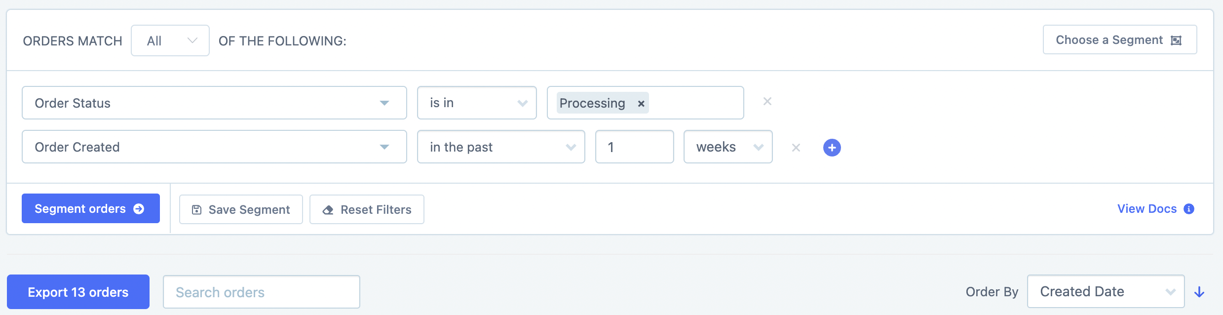 Metorik segment processing orders