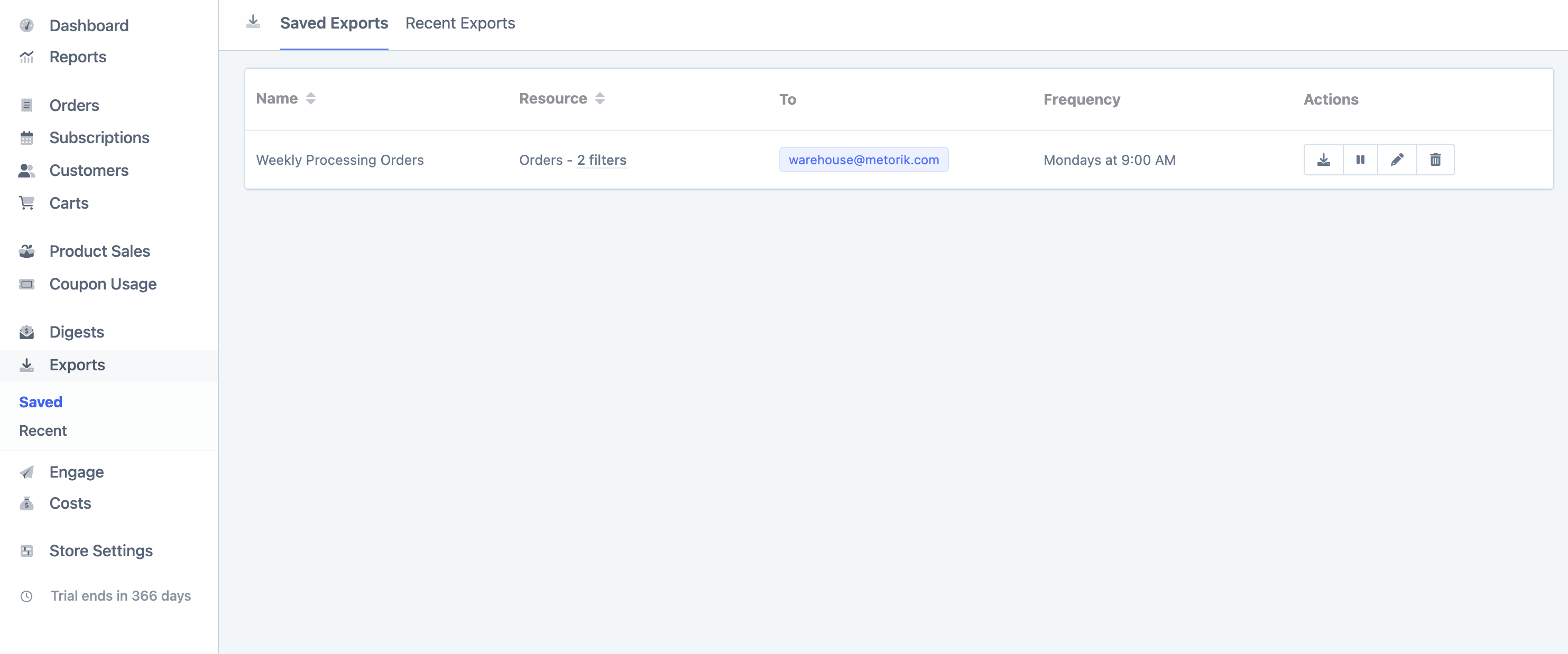 Metorik exporting dashboard