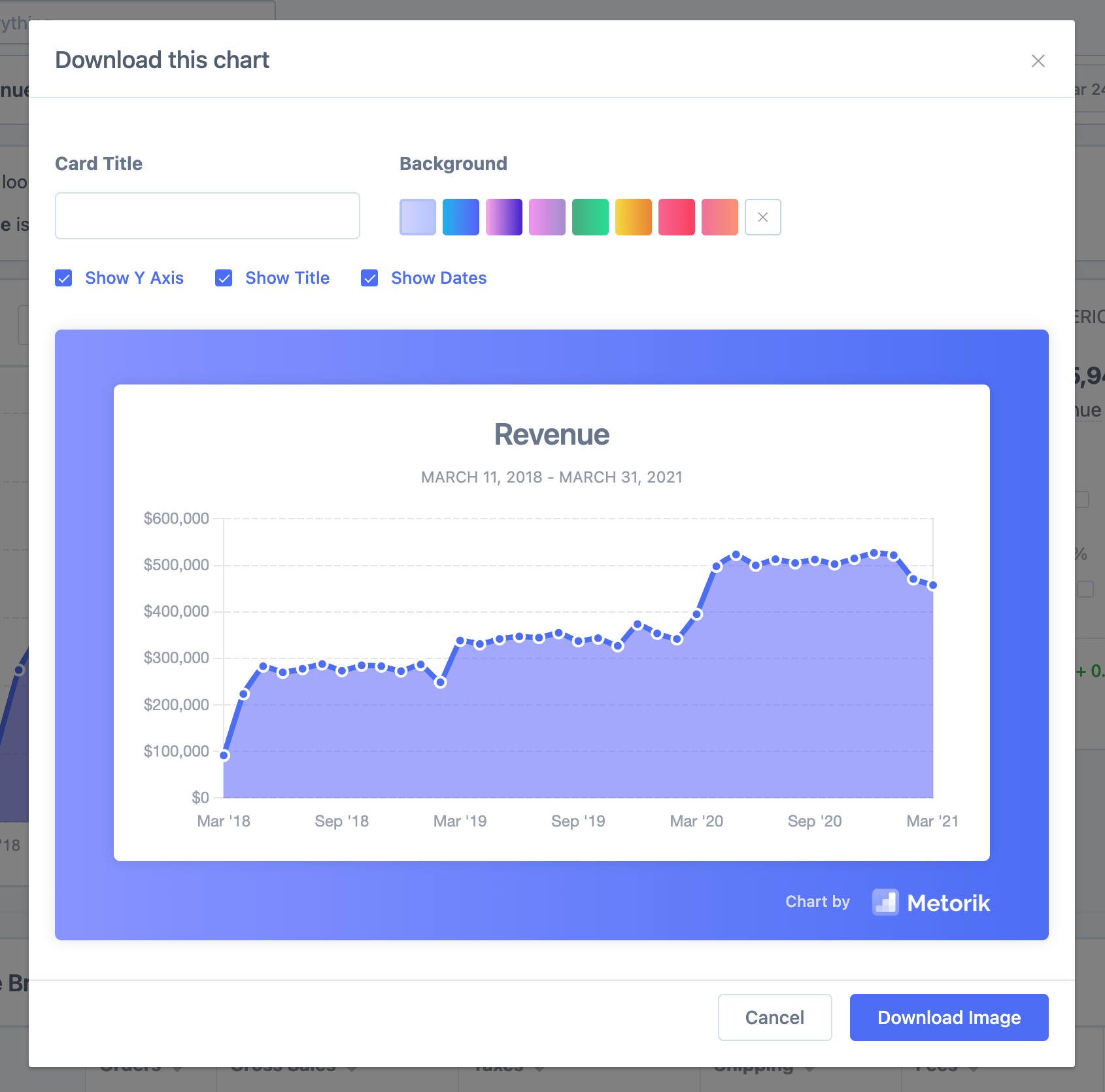Chart downloader popup with all settings.