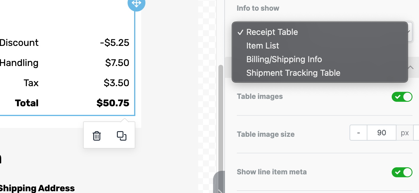 A close up of the order tool's info to show setting.