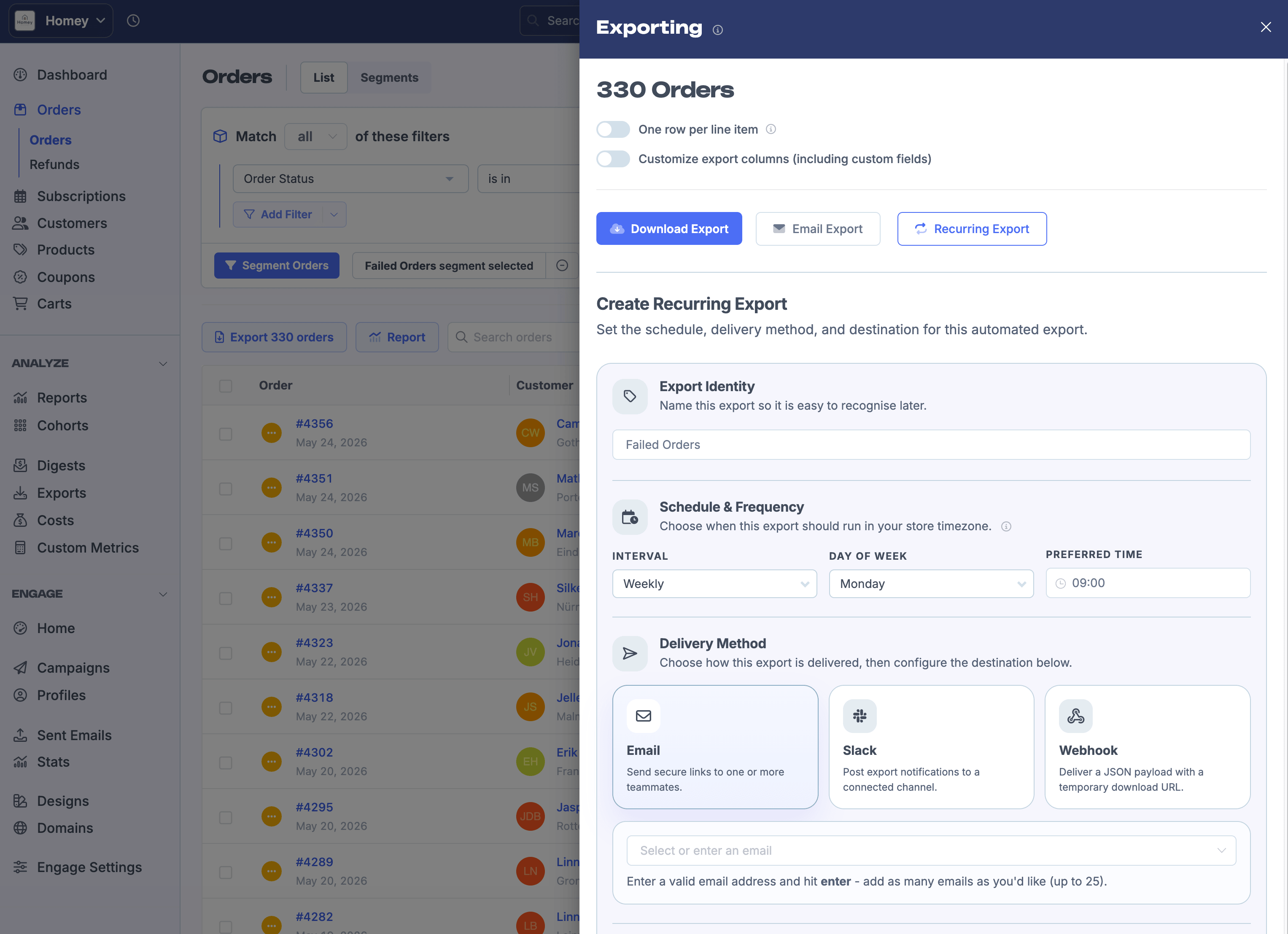 Creating an automatic order export in Metorik