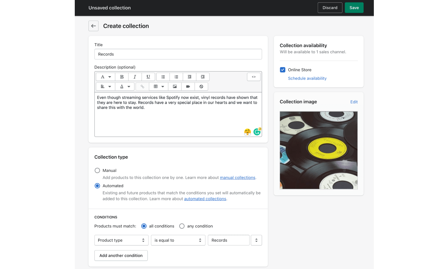 creating shopify automated collection