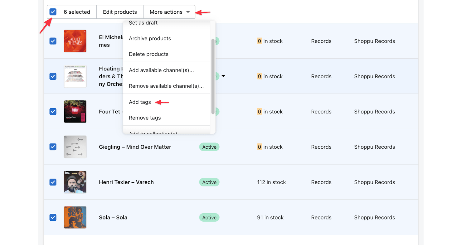 Bulk adding Shopify product tags