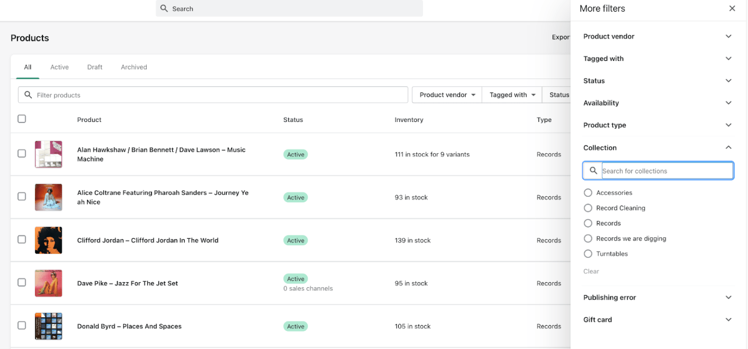 Exporting Shopify collections