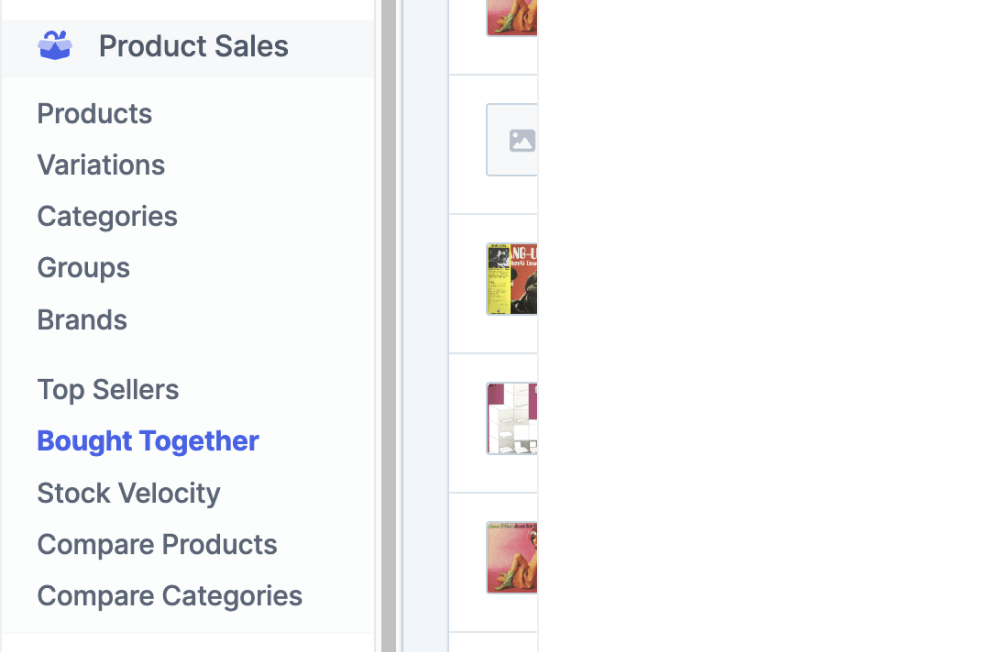 Product sales side menu