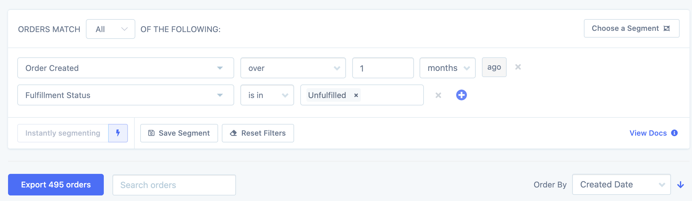 Metorik order filters