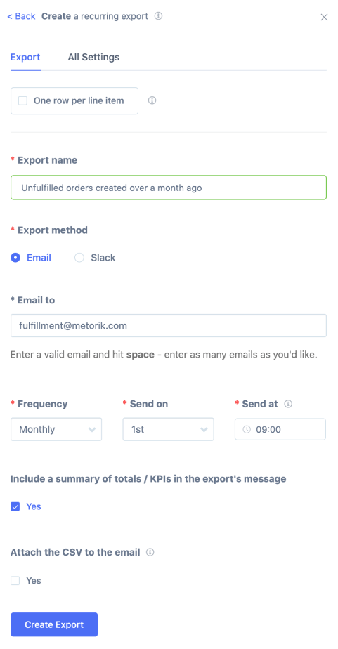 Metorik automatic export
