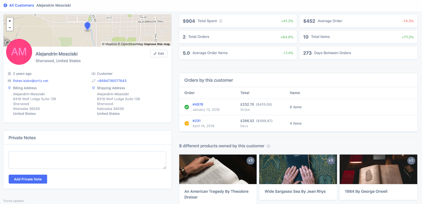 metorik's individual customers page