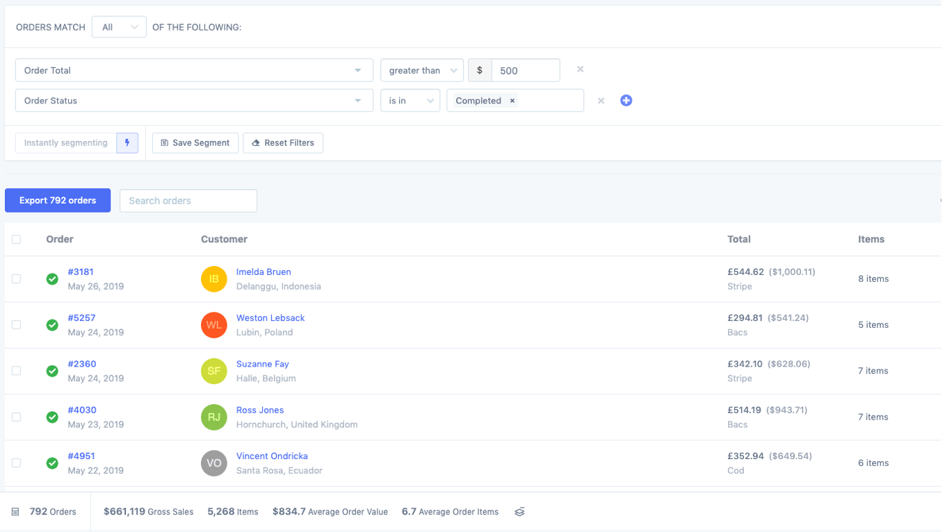 metorik orders segmenting