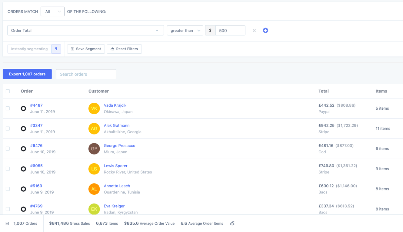 metorik orders segmenting