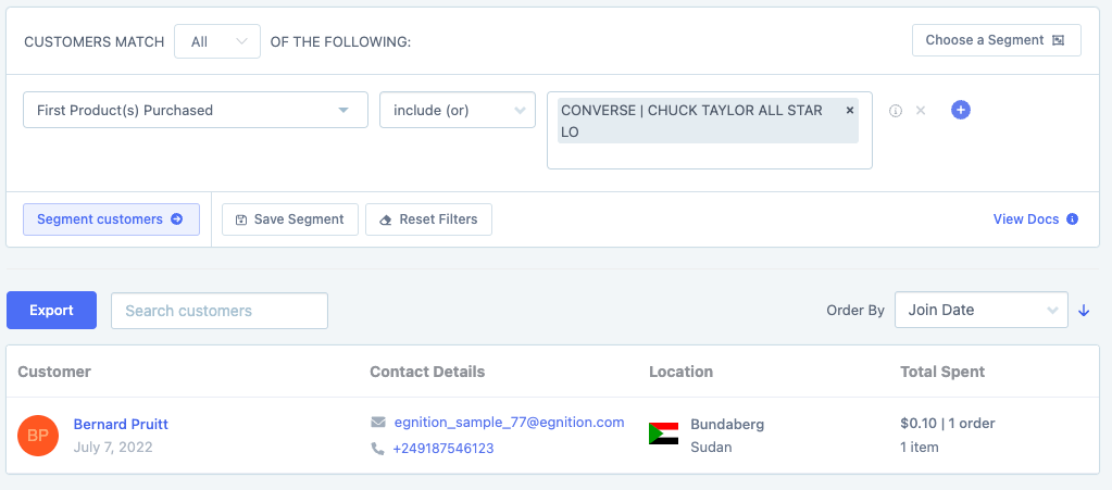 metorik first products purchased filter