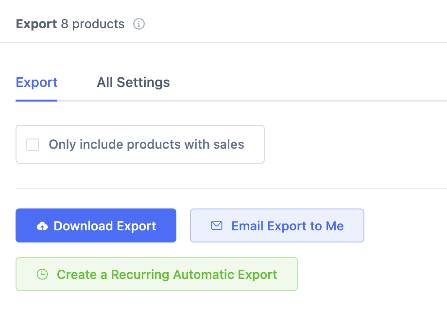 Metorik export options