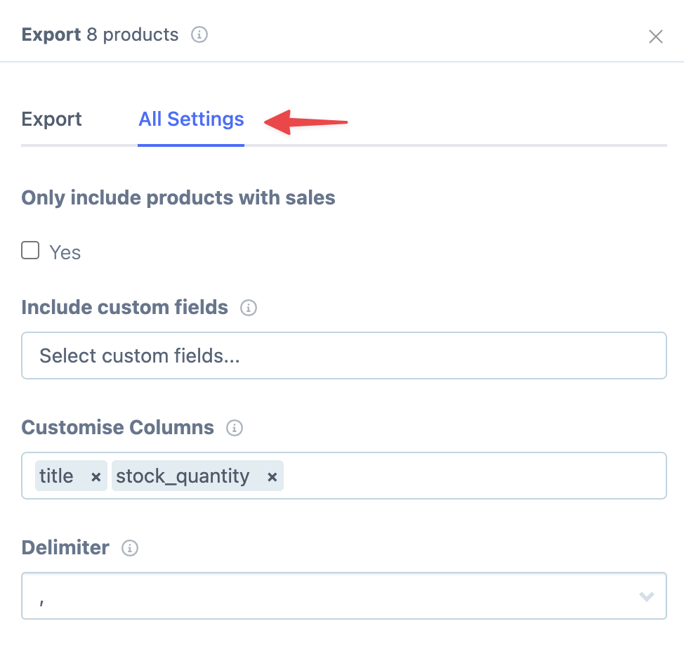 Customise columns export