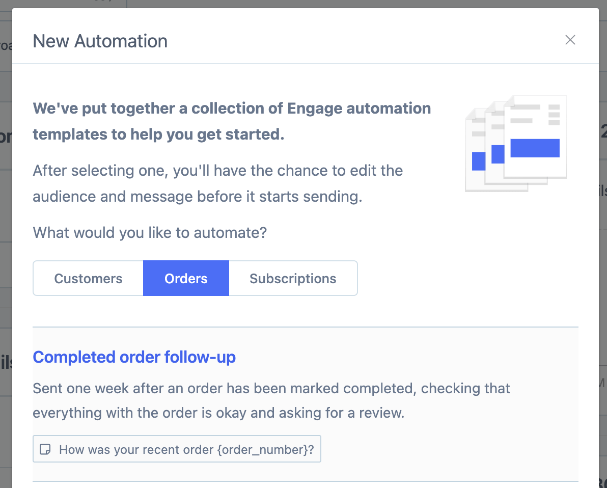 choose completed order follow-up template
