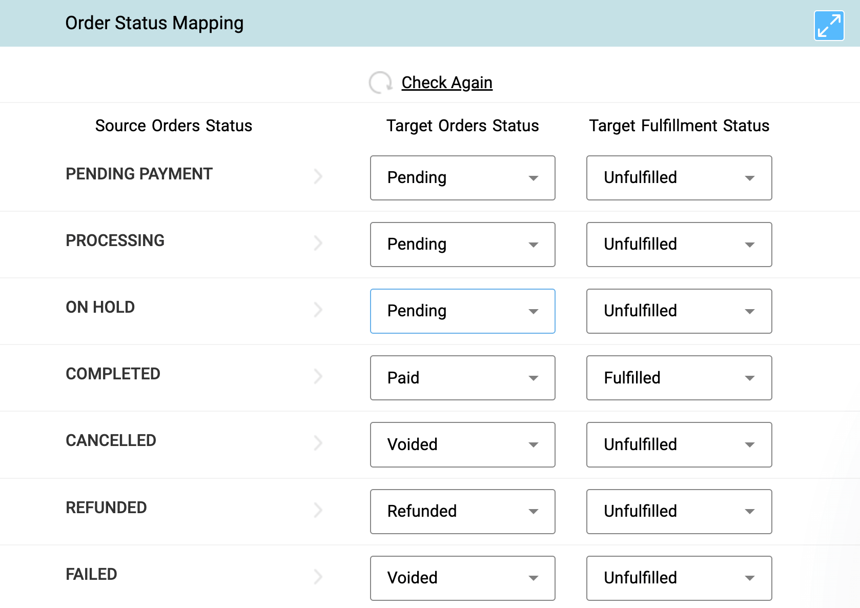map the order statuses