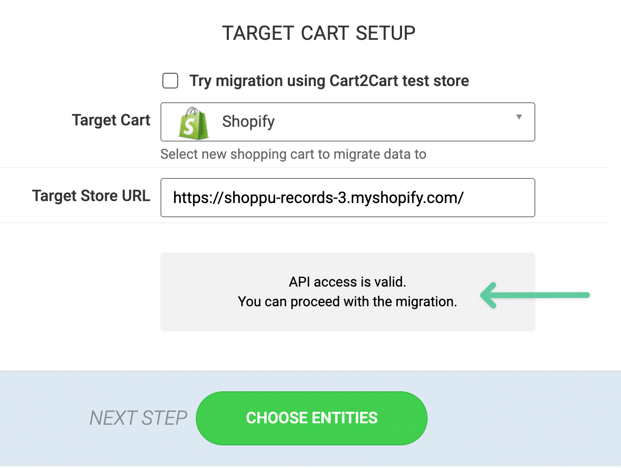 Cart 2 Cart app installed correctly message