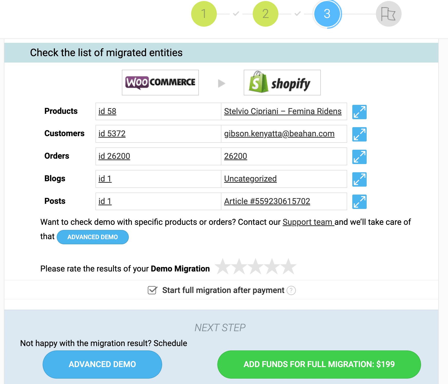 check results of demo migration