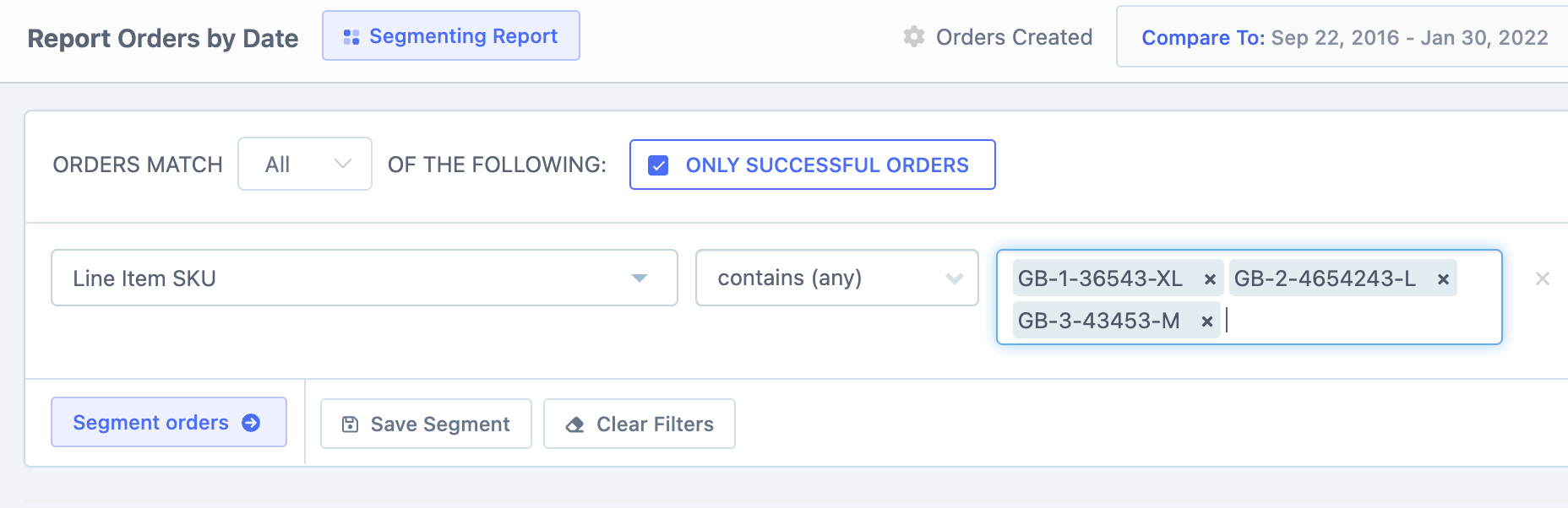 sku filtering options