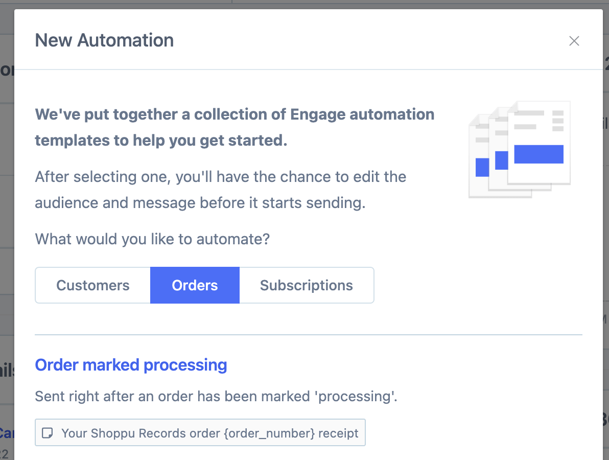 select the order processing template