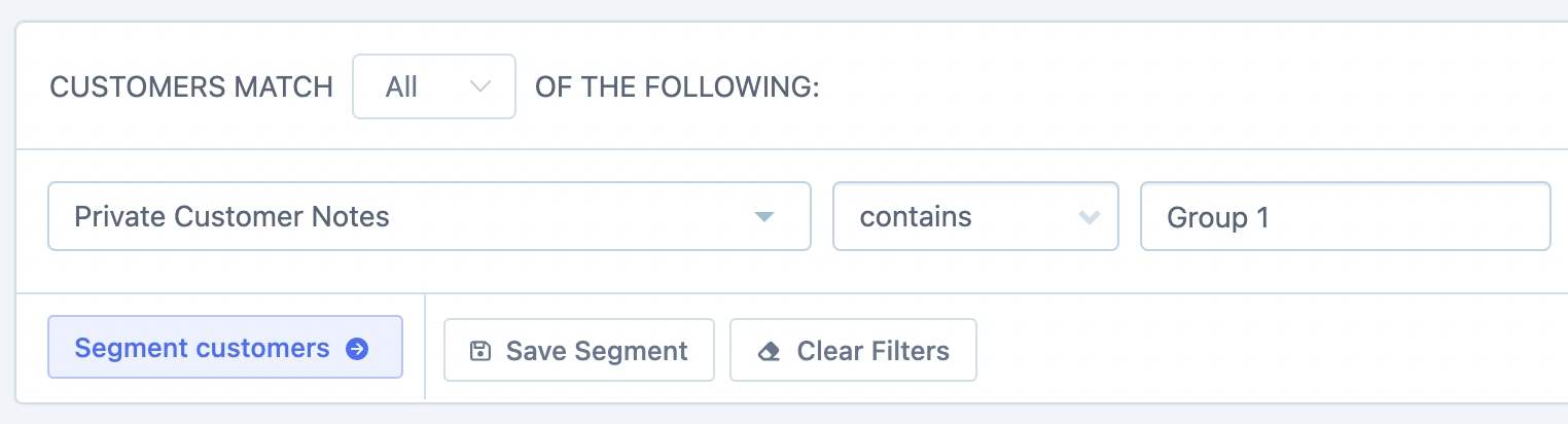 filter on the private customer note
