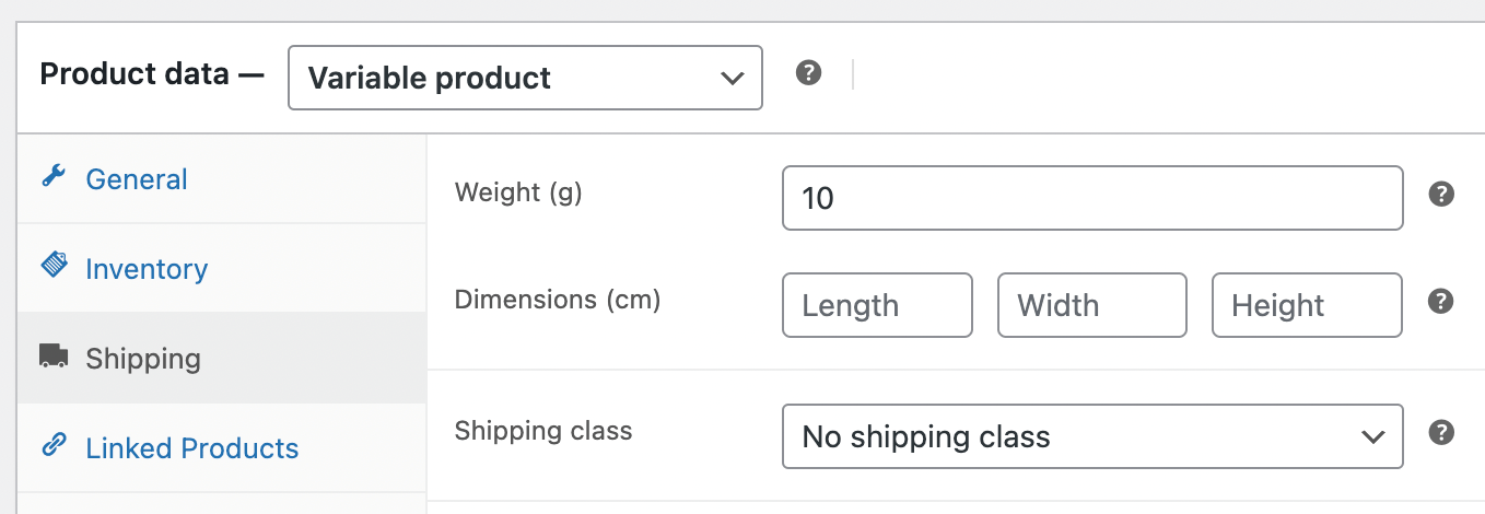 set weight for product