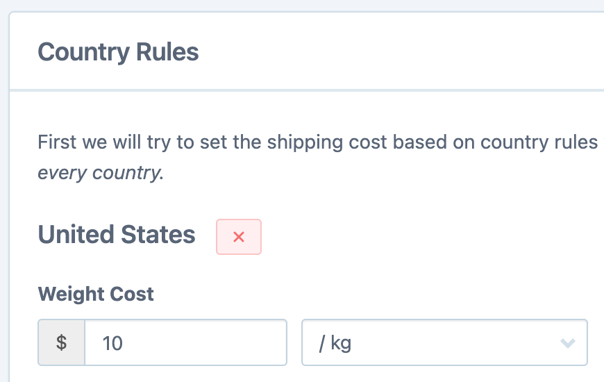 Set country cost rule