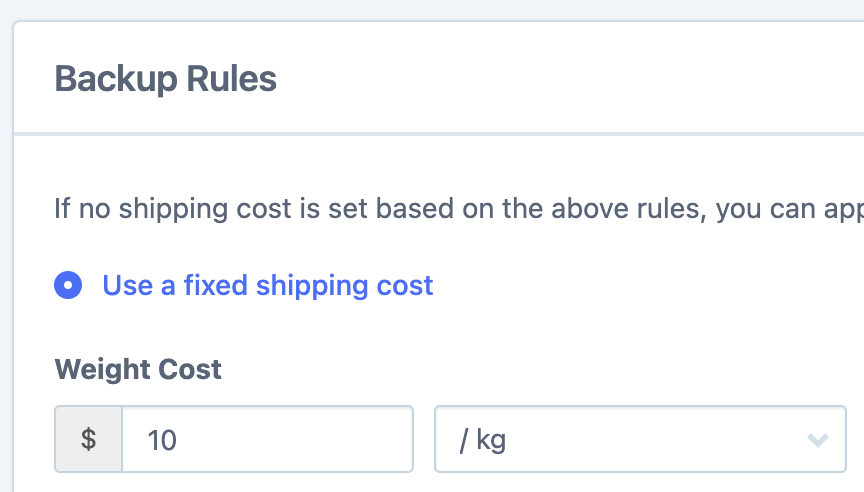 set backup weight cost
