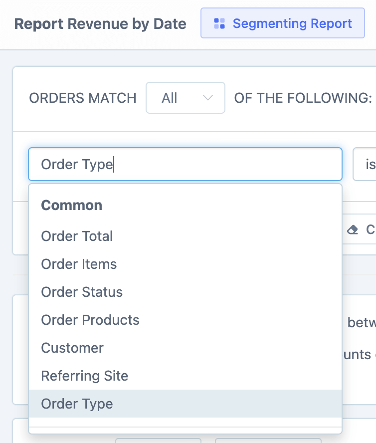 filter the revenue report