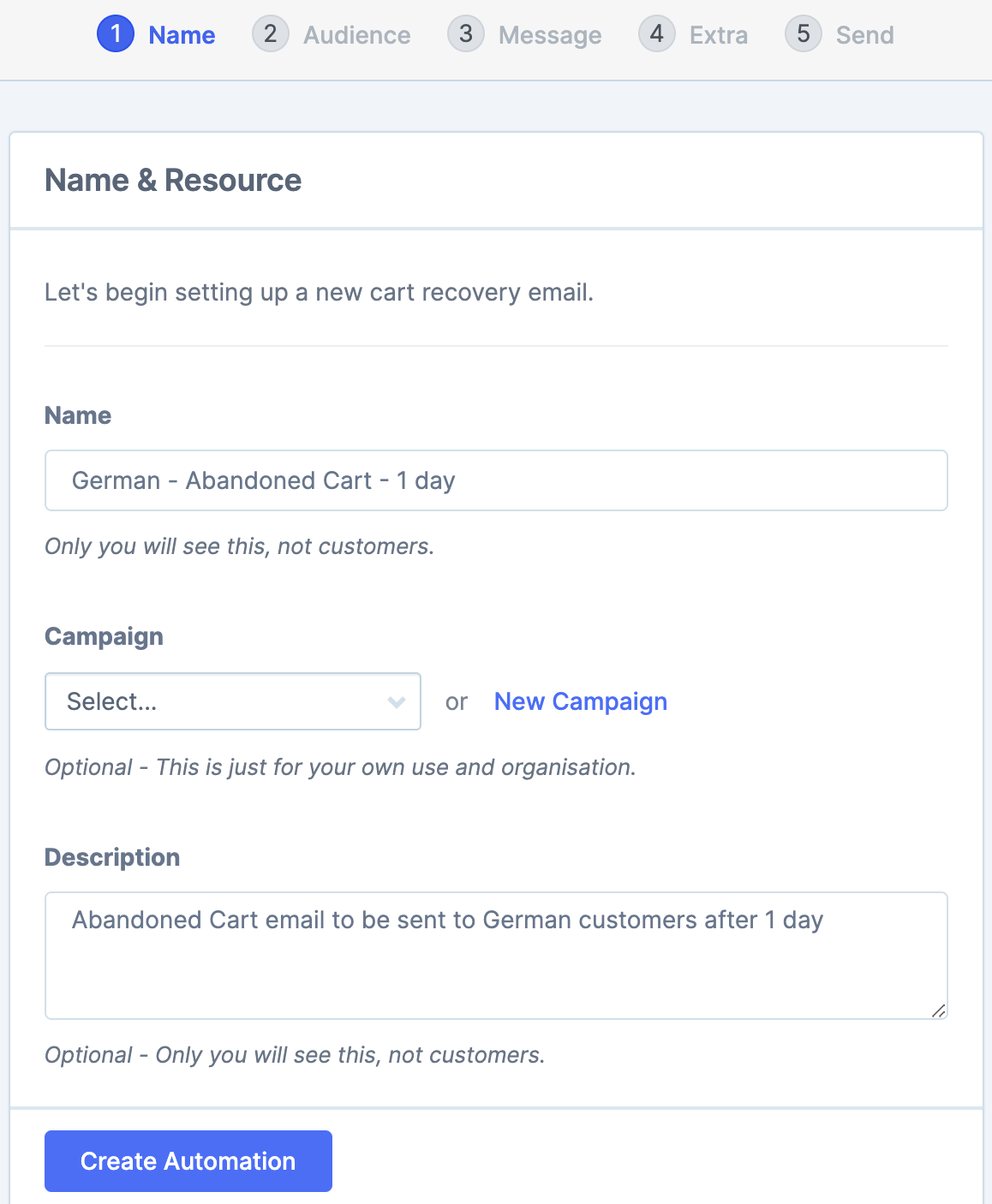 Create Abandoned cart automation