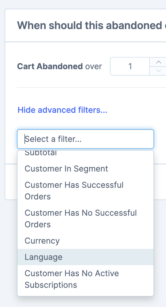 add language condition to the abandoned cart