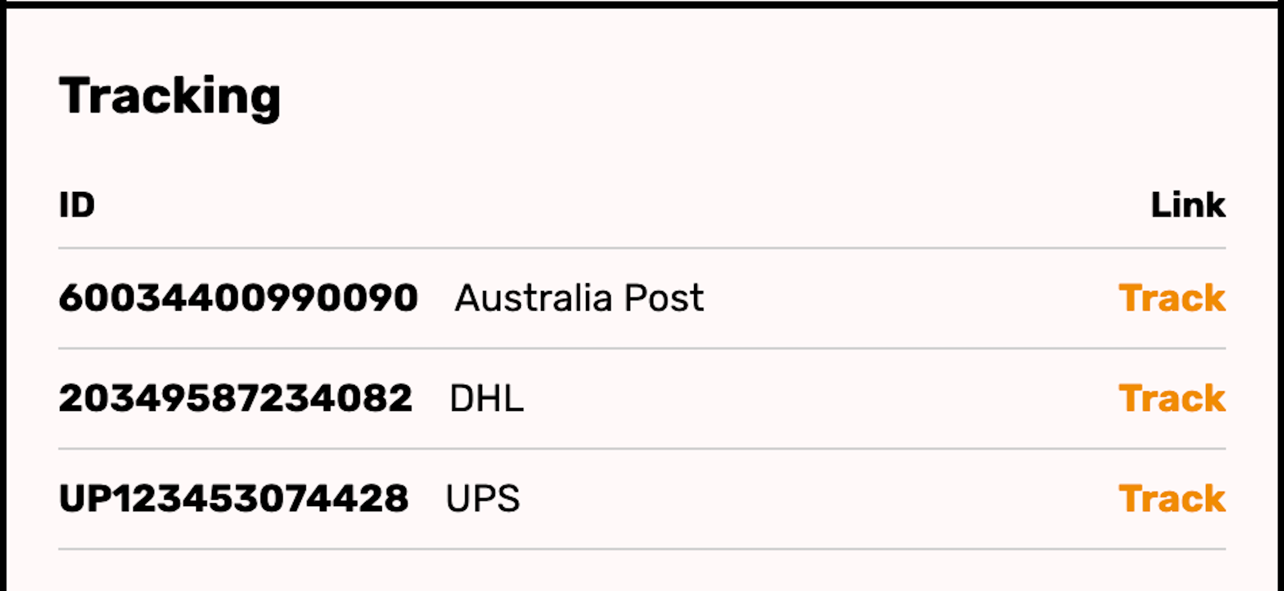 shipment tracking table
