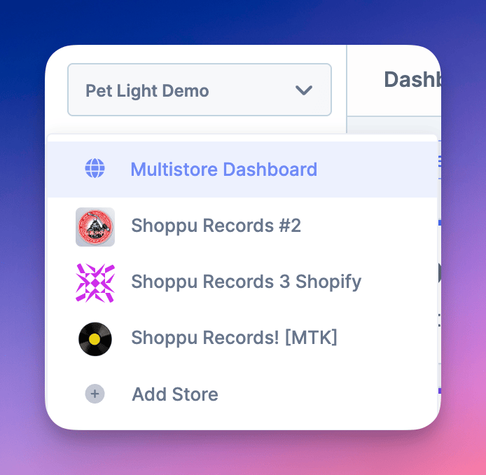 select multistore dashboard