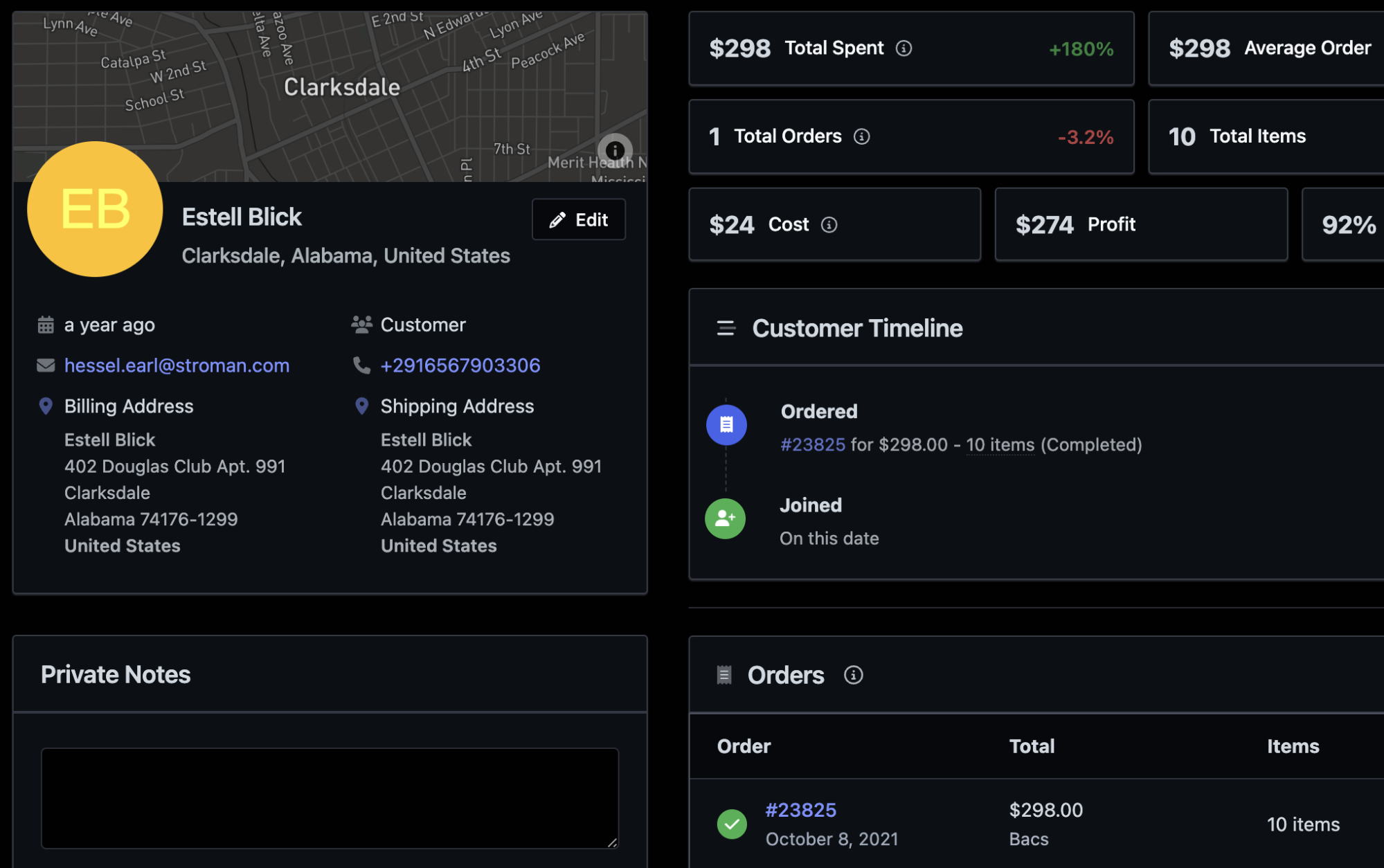 individual customer detail page