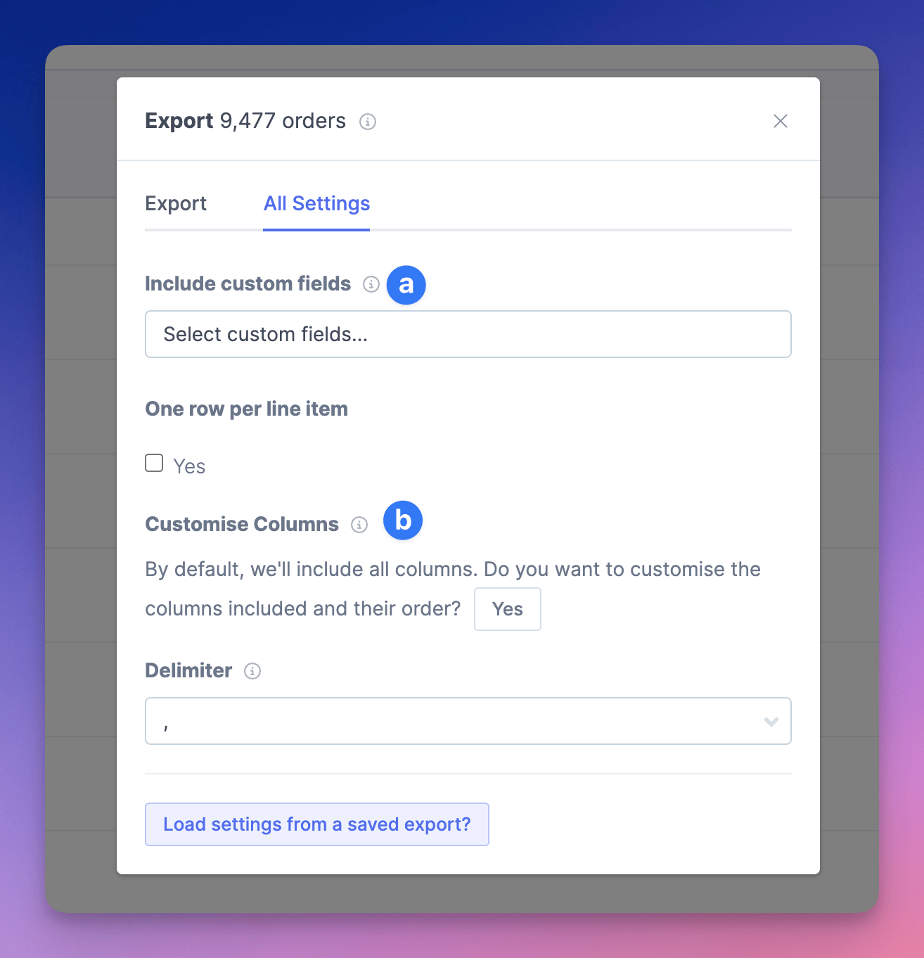 extra export settings
