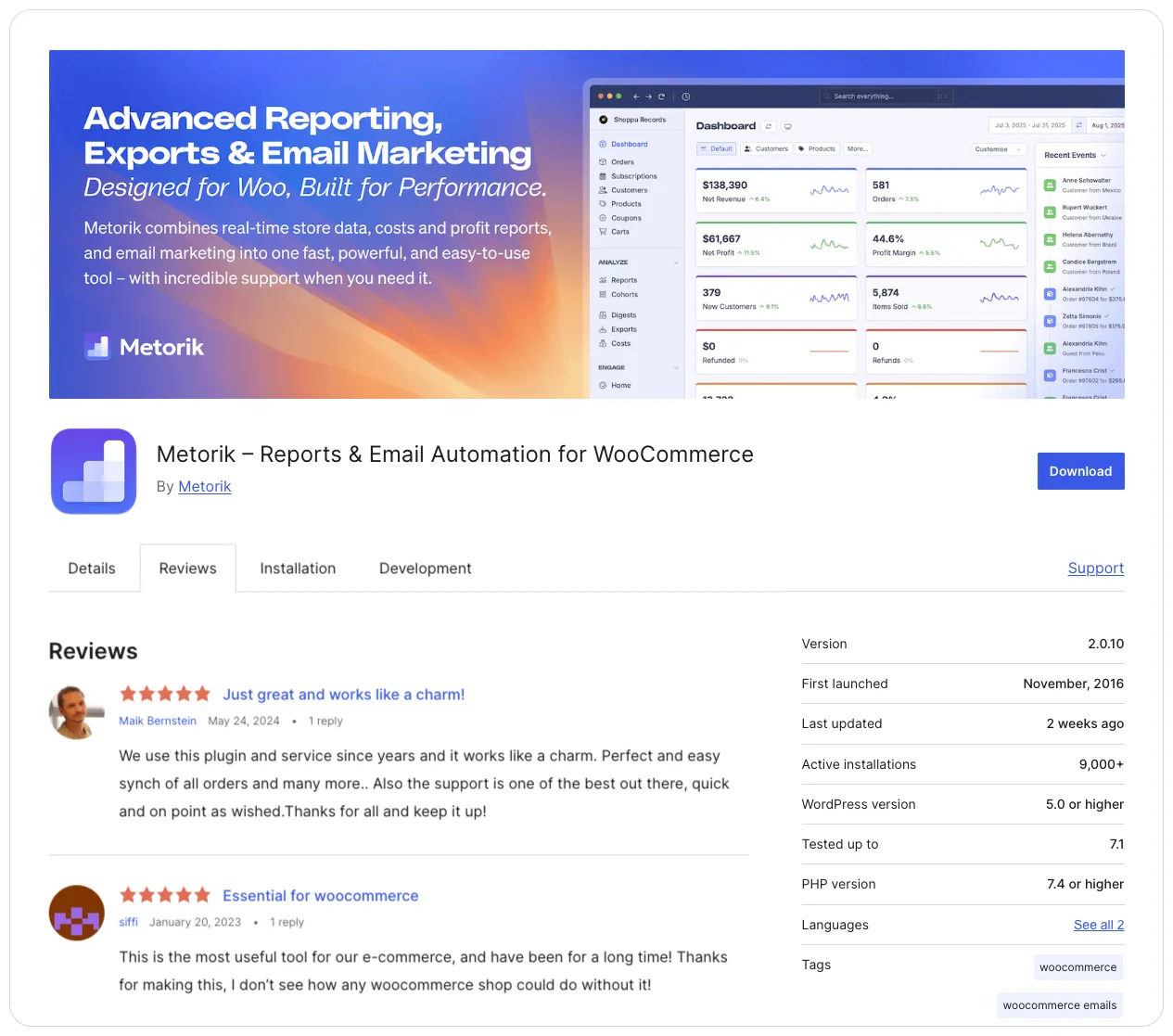 Metorik reports, segments, and emails built natively on WooCommerce