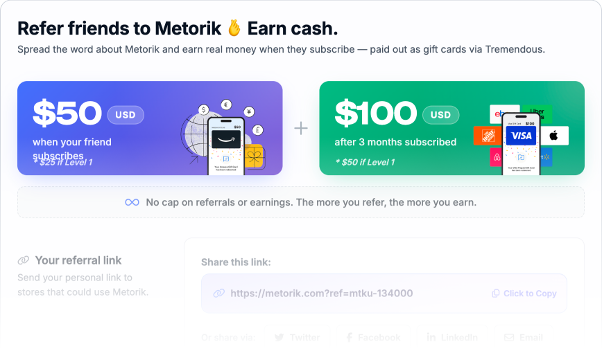 Refer-a-Friend program — earn $150 in prepaid VISA gift cards