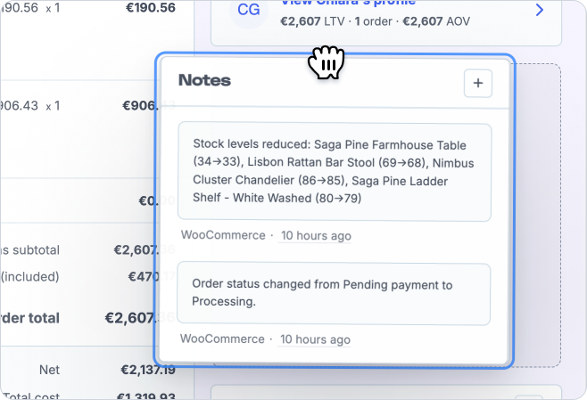 Dragging a card into a new position on a Metorik order page