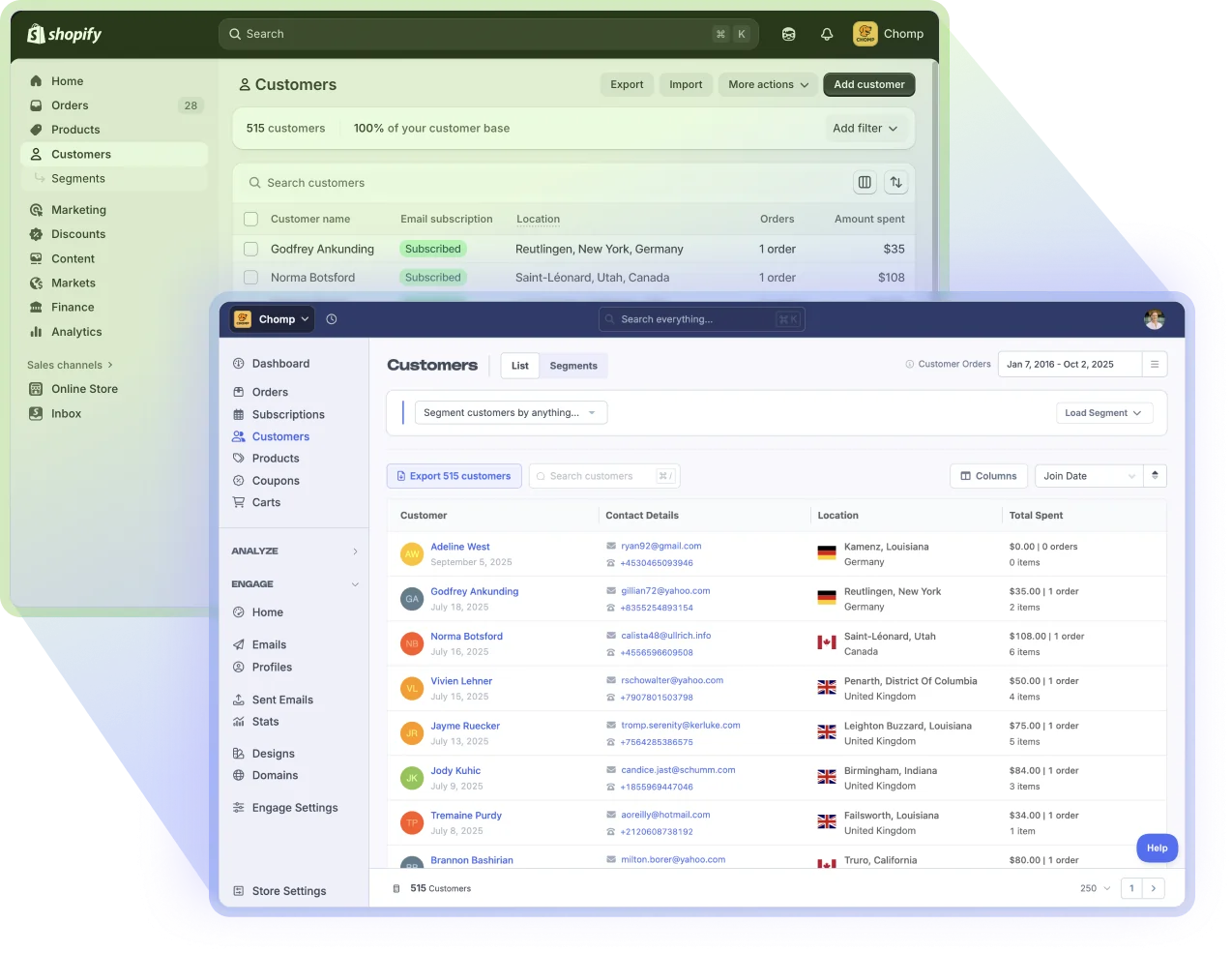 A screenshot from Metorik's simple drag-and-drop email builder that powers the bulk email marketing tool.