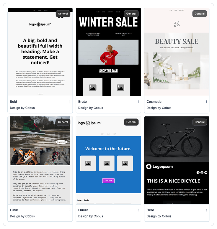 A screenshot of some of the beautiful email templates available in Metorik's email automation suite.