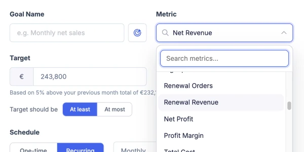 Setting a Metorik goal on a custom metric or segment