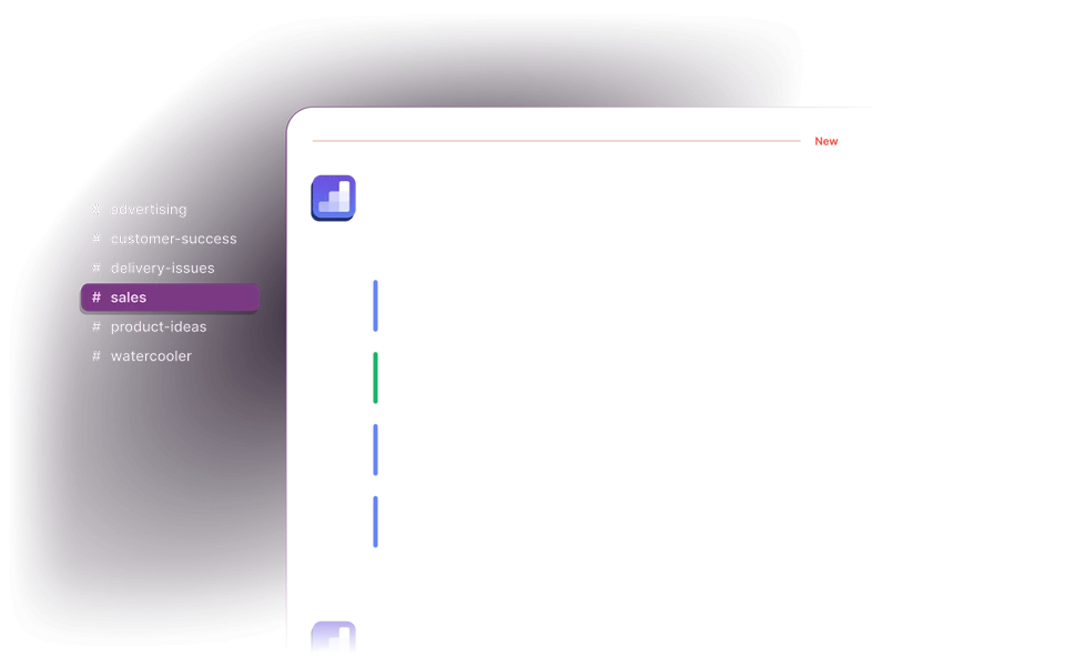 An isometric illustration showing Metorik's automatic ecommerce sales reports appearing as messages in the Slack application