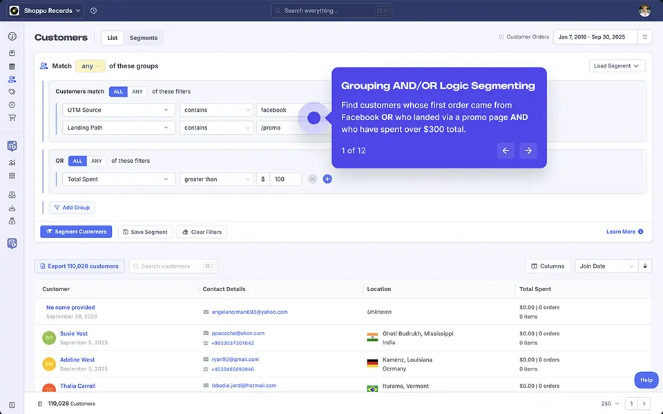 A screenshot of Metorik's segmenting tools.
